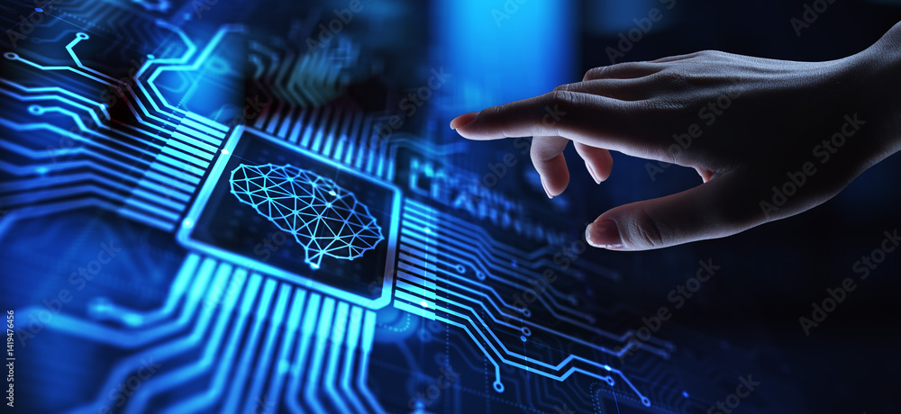 Poster machine deep learning algorithms, artificial intelligence, ai, automation and modern technology in b