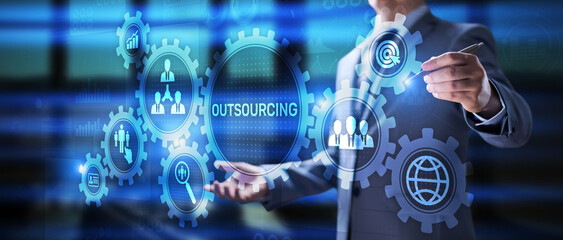 Outsourcing Global recruitment business finance concept on screen.