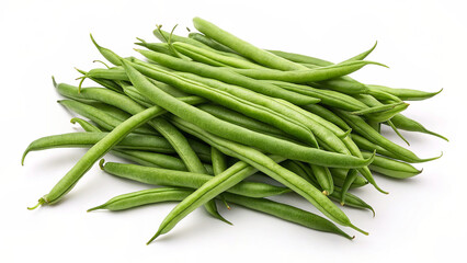 Fototapeta premium Fresh Green Beans Piled - Top View on White Background