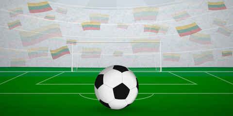 Lithuanian Football Arena Full of Fans with National Flags, Sports Event Illustration.