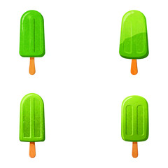 Four Green Popsicles Arranged on a Transparent Background for Summer Concepts