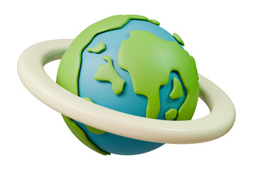 3d Earth Planet Icon symbol. Earth day or environment conservation concept. Save green planet concept. Global evergreen concept. Minimal Cartoon Planet Earth isolated on blue background. 3d render.