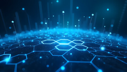 Blue illuminated digital circuit mesh futuristic view