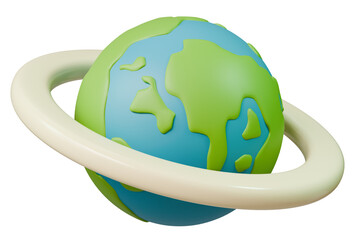 3d Earth Planet Icon symbol. Earth day or environment conservation concept. Save green planet concept. Global evergreen concept. Minimal Cartoon Planet Earth isolated on blue background. 3d render.