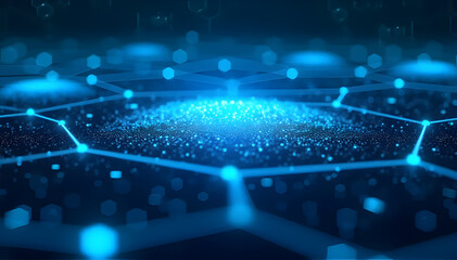 Blue glowing digital mesh grid in high-tech style