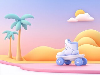 Pastel Roller Skates by Palm Trees