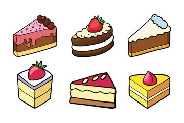 set of delicious birthday cake vector illustration 