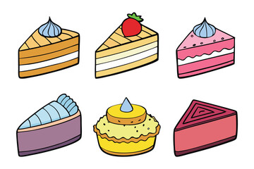 set of delicious birthday cake vector illustration