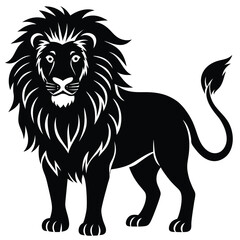 Lion black silhouette vector, Simple silhouette Design vector icon with white background. Wild Animal Vector.