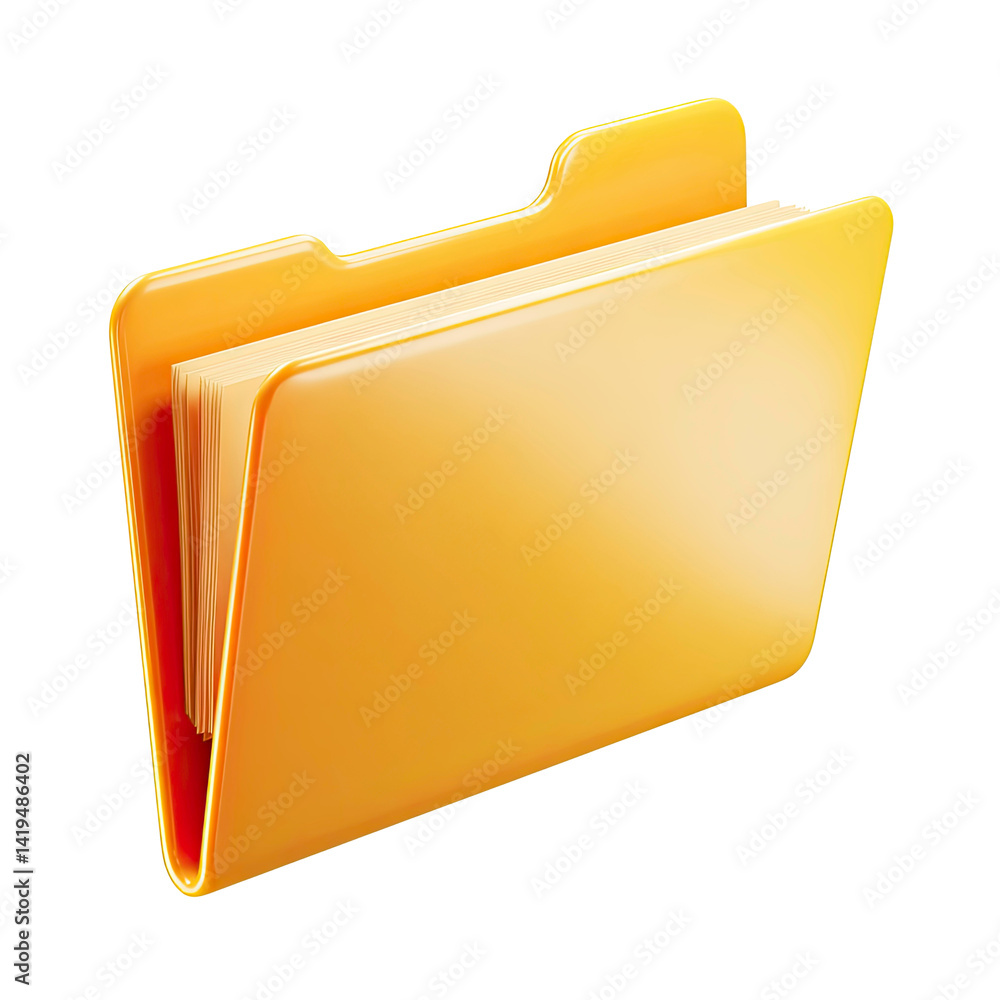 Poster 3d render of a yellow file folder icon. folder icon, 3d folder icon png.