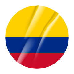 Flag of Colombia flag round sticker. 3d illustration wrinkled flag sticker patch transparation png