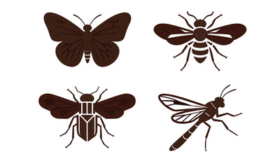 Set of 4 Insects Butterfly, Bee, Dragonfly, and Moth Icons for Nature Design