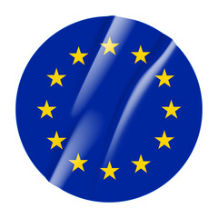 Flag of EU european union flag round sticker. 3d illustration wrinkled flag sticker patch transparation png