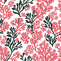 Fototapeta premium Pink coral pattern vintage retro design wallpaper on plain white clean background simple minimalist concept seamless tiling tile