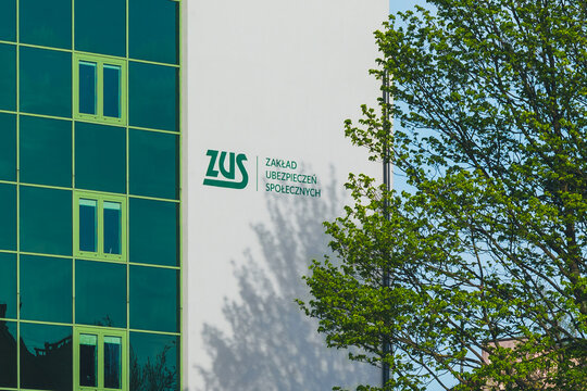 POLAND, ELBLĄG 18 APRIL 2025 - ZUS Building in Poland &ndash; Zakład Ubezpieczeń Społecznych in Spring Light