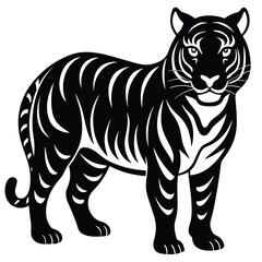 A silhouette tiger isolated on a transparent background