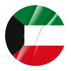 Flag of Kuwait flag round sticker. 3d illustration wrinkled flag sticker patch transparation png