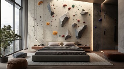 Modern Bedroom with Indoor Climbing Wall
