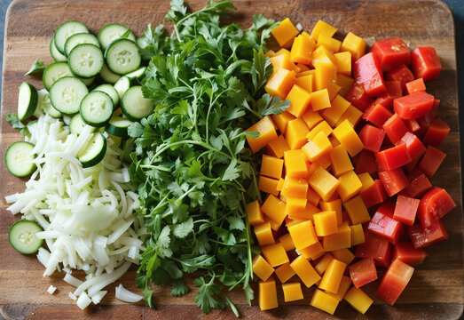 Chopped Veggies on Wooden Surface