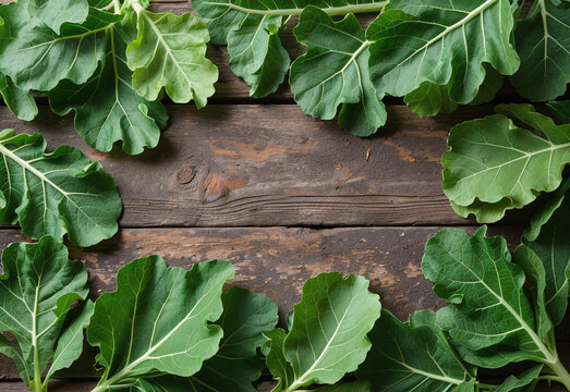 Fresh Kale on Wooden Table