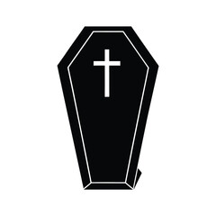 Coffin Box with Cross Silhouette Halloween Vector Art