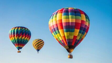 Obraz premium Group of vibrant hot air balloons against a bright blue sky. Ideal for illustrating travel and freedom