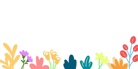 Fototapeta premium Nature background. Illustration floral concept for website banner, presentation template, cover and card design. Colorful abstract flat flowers and plants. Floral frame