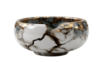 Ceramic Bowl with Kintsugi Gold Cracks – Wabi-Sabi Aesthetic and Rustic Japanese Elegance


