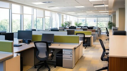 Naklejka premium Modern and Spacious Office Workspace with Natural Light