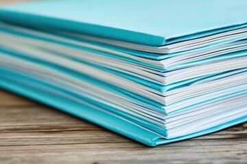 Filing insurance documents in blue folders for organization and planning