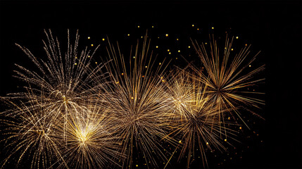 fireworks on black background, frame or border from golden sparks and firecrackers golden fireworks in the black sky. Generated by Ai