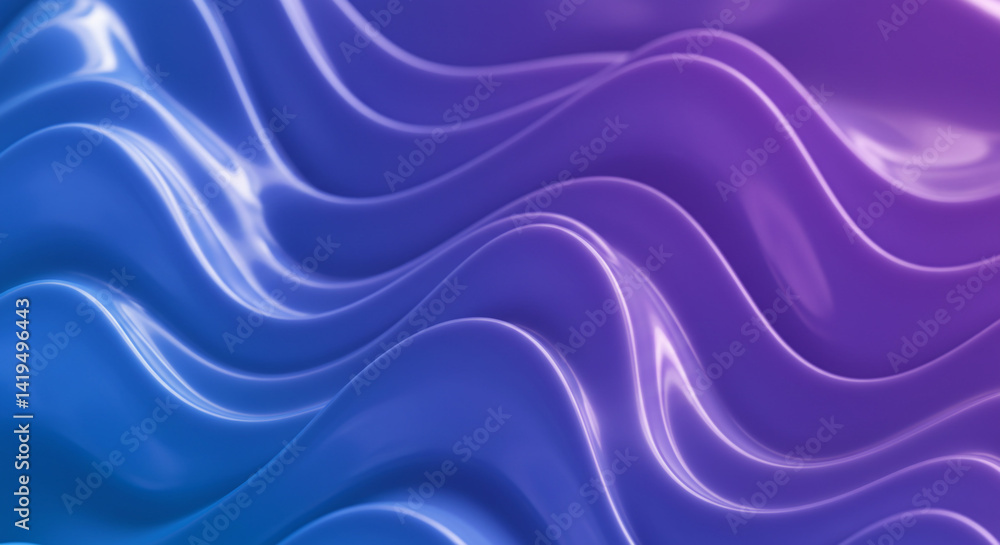Poster abstract blue and purple wavy surface with smooth lines and gradients creating a fluid motion effect