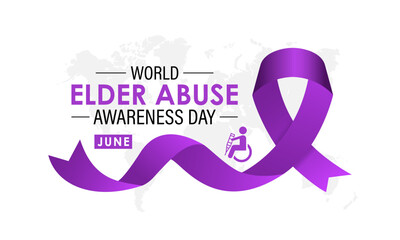 Fototapeta premium World Elder abuse awareness day is observed every year on June 15. Hand with adult man and Realistic Ribbon. It aims to Promote dignified aging through protection laws Banner and background design.