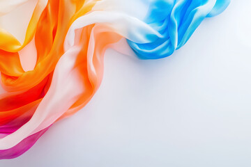 Fototapeta premium Soft and flowing fabric in vibrant colors of orange, pink, white, and blue creates beautiful and elegant texture
