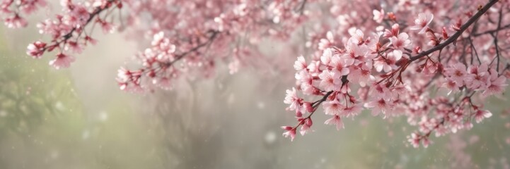 Fototapeta premium Delicate pink sakura petals drift on soft-focus spring background , flower, tranquility