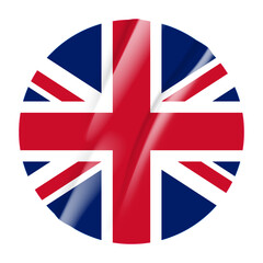 Flag of UK united kingdom flag round sticker. 3d illustration wrinkled flag sticker patch transparation png