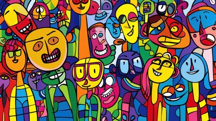 Colorful cartoon illustration of people together