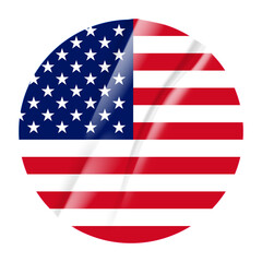 Fototapeta premium Flag of USA united states of america flag round sticker. 3d illustration wrinkled flag sticker patch transparation png