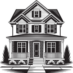 Beautiful Two Story House Exterior Illustration