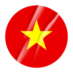 Flag of Vietnam flag round sticker. 3d illustration wrinkled flag sticker patch transparation png
