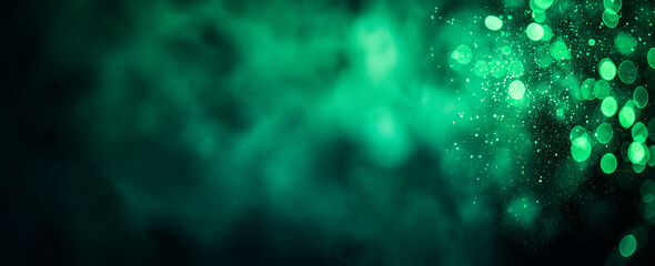 mesmerizing green background featuring soft bokeh lights and smoky texture, creating dreamy and ethereal atmosphere. Perfect for various design projects