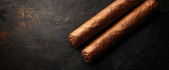 Cuban cigars isolated on a black background with copy space.