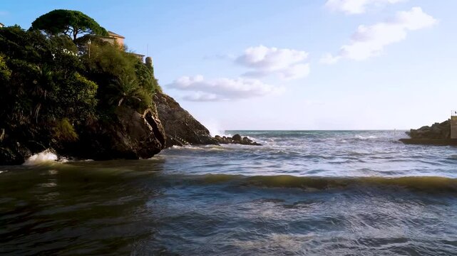 a romantic cove on the Portofino sea coast at sunset
