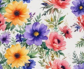Obraz premium Expressive watercolor floral, vivid colors, loose style , floral, bright