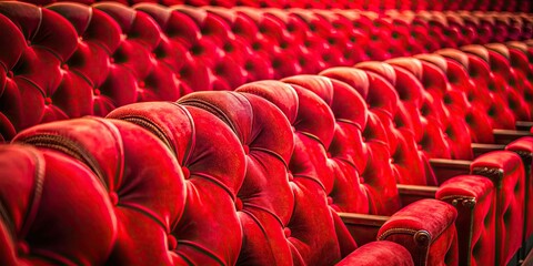 Fototapeta premium Macro Photography of Theatre Seats, Close-up Detail, Red Velvet Seats, Stage Seating, Auditorium, Cinema, Concert Hall, Theatre Interior, Clipping Path, Isolated, High Resolution Image