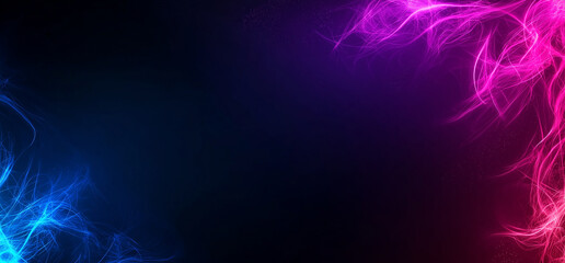 vibrant dark purple and blue gradient background with neon pink and blue wisps of light creating energetic atmosphere. Perfect for digital designs and modern art