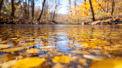 Golden leaves in a woodland stream