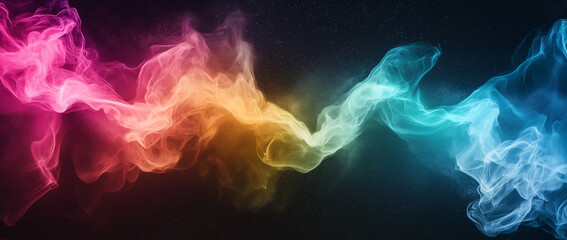 Fototapeta premium vibrant rainbow gradient background featuring swirling smoke in shades of pink, orange, yellow, and blue against dark backdrop, creating dynamic and energetic atmosphere
