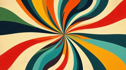 Vibrant radial stripes create a retro, swirling design.