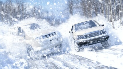 Winter Storm Fury: Two SUVs Brave Snowy Road